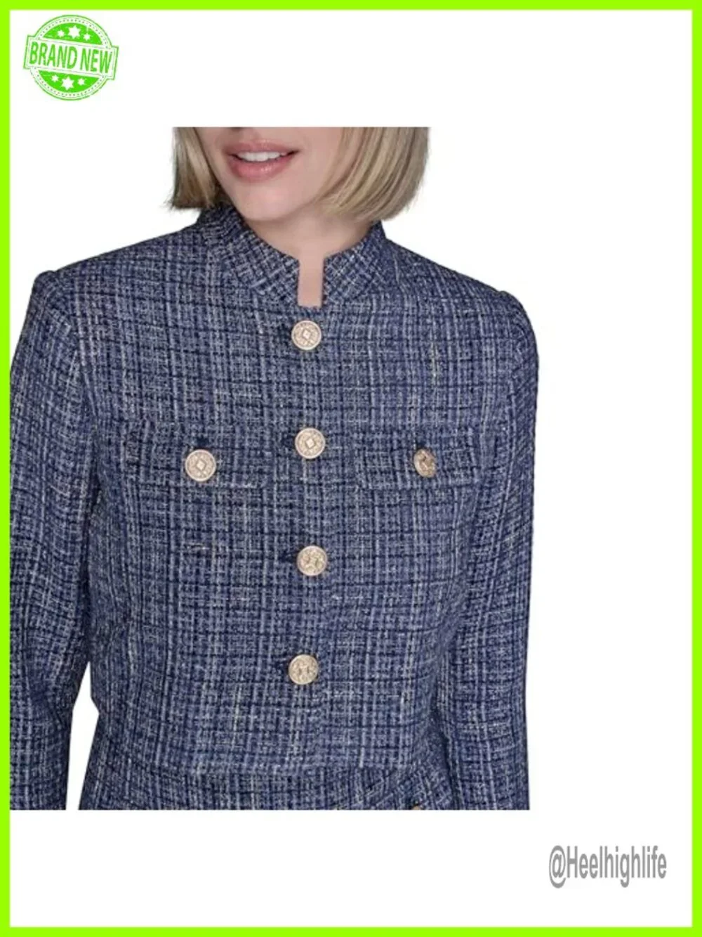 Chic Long Sleeve Embellished Tweed Cropped Jacket